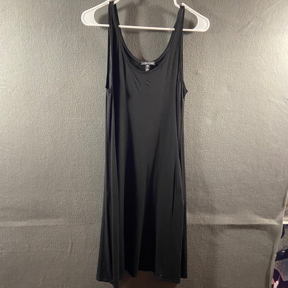 Eileen Fisher Dress xs Tank Midi Pockets Black Viscose minimalist neutral
